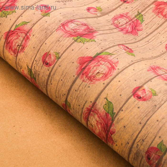 Бумага упаковочная крафтовая «Для тебя» пионы, 70 × 100 см - Фото 1
