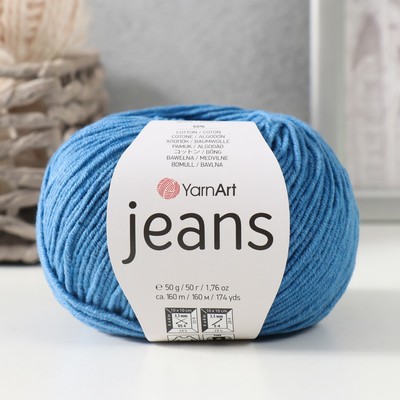 Пряжа для вязания спицами, крючком YarnArt, Jeans, 55% хлопок, 45% акрил, 160 м/50 г, (16 яр. голубой)