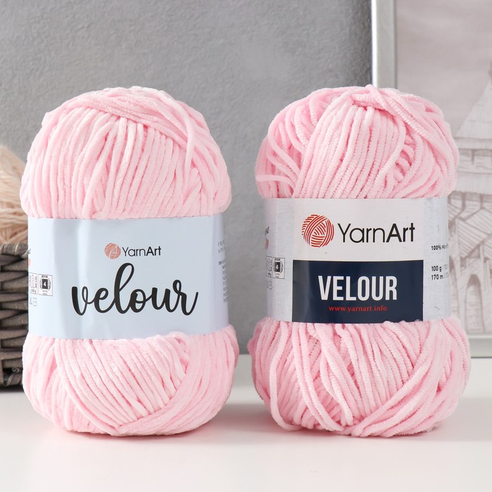 Плюшевая пряжа для вязания спицами, крючком YarnArt, Velour, велюровая, 100% микрополиэстер, 170 м/100 г, (854 розовый) - Фото 1