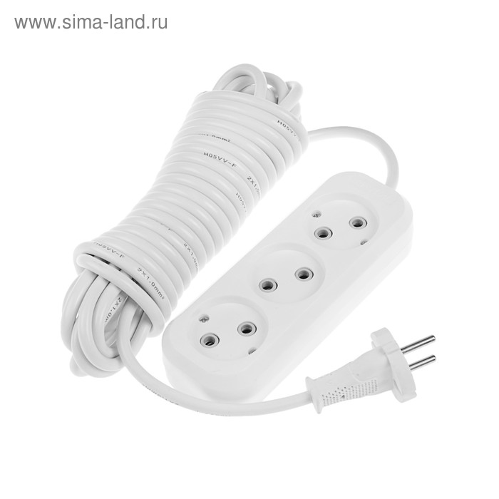 Удлинитель сетевой Smartbuy, 3 розетки, 7 м, 2200 Вт, ПВС 2×1 мм2, 10 А, без заземления, белый - Фото 1