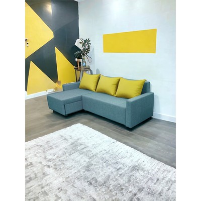 Диван угловой «Шерри» с подлокотниками, обивка «балтик азуре», подушки «нео эппл»