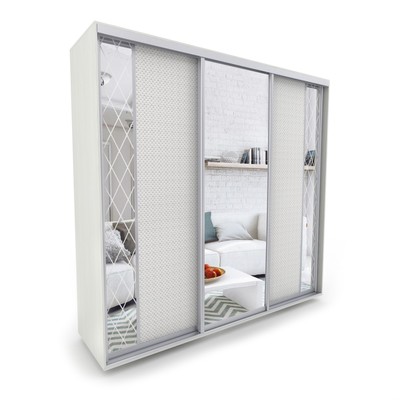 Шкаф-купе «Вера КР», 2400×600×2300 мм, ЛДСП/зеркало/ экокожа, цвет выбеленное дерево