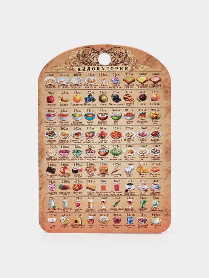 Доска разделочная сувенирная Дарим Красиво «Калорийность», 19.5×27.5 см, дерево, разноцветная - Фото 1
