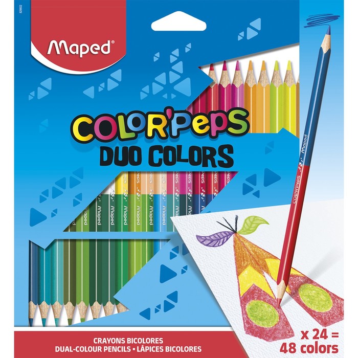 Карандаши двухсторонние 48 цветов, 24шт Maped Color Peps, трехгранные, европодвес - Фото 1