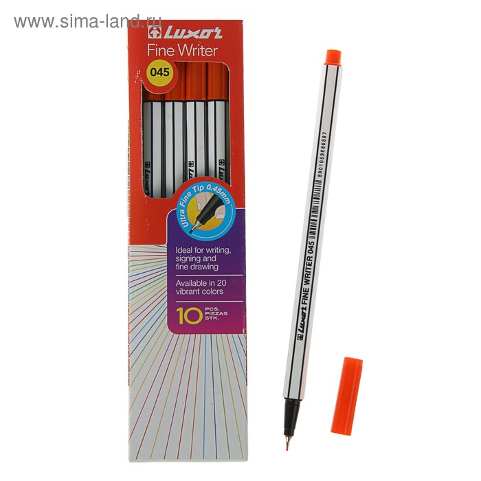 Ручка капиллярная Luxor Fine Writer 045, узел 0.8 мм, оранжевая - Фото 1