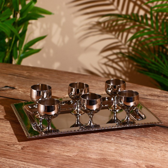 Набор рюмок на подносе, 24×17 см, 6 шт. - Фото 1