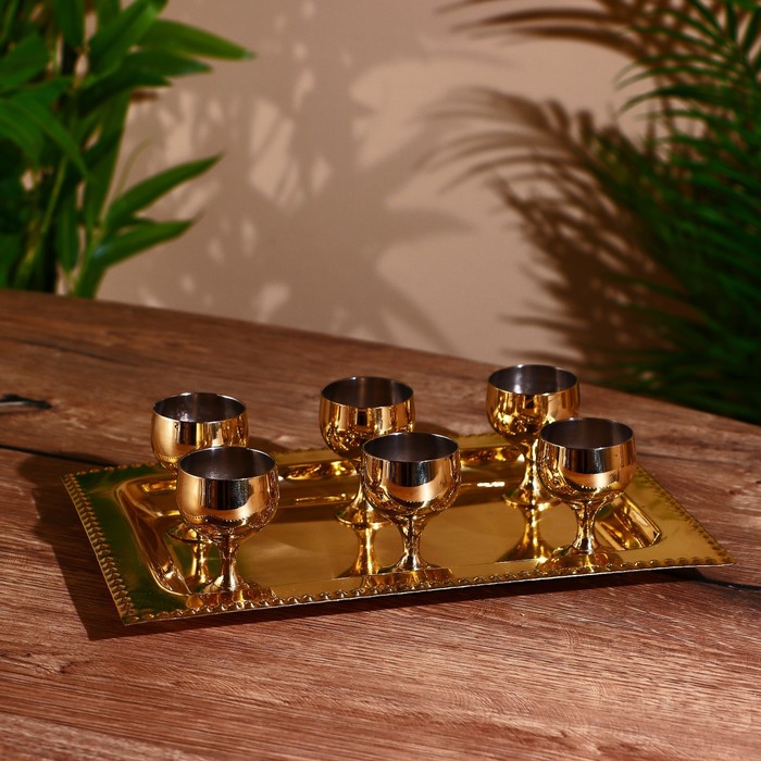 Набор рюмок на подносе, 24×17 см, 6 шт. - Фото 1