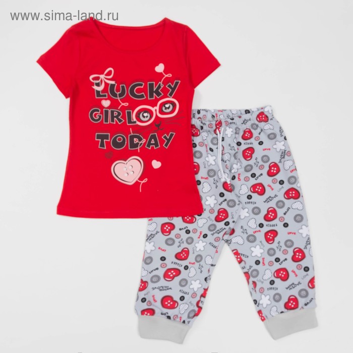 Комплект для девочки (футболка+бриджи), рост 122 см, цвет красный(набивка) Л940-3922 - Фото 1