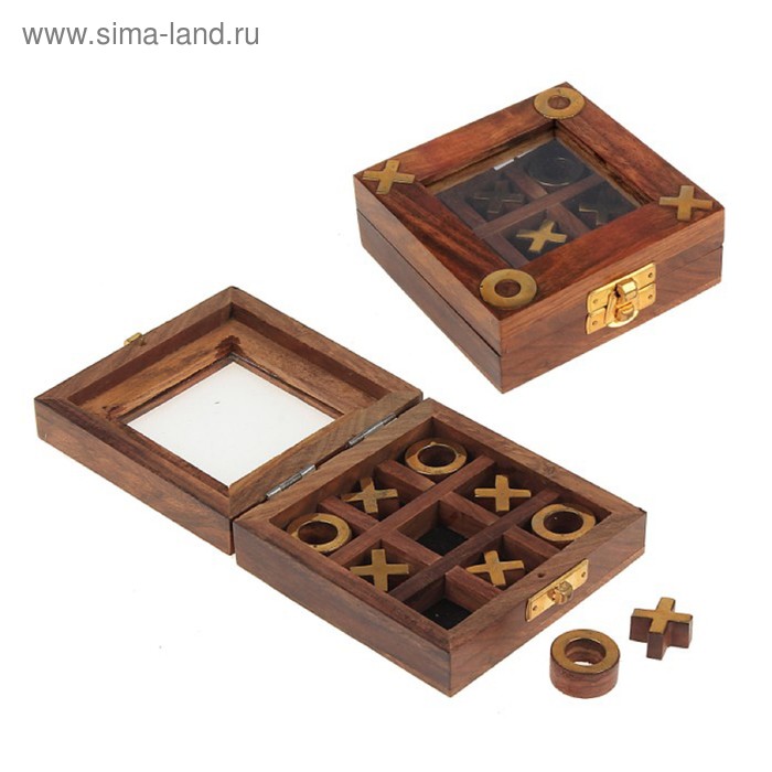 дерево шкатулка крестики-нолики (2 вида) 10x10x4см - Фото 1