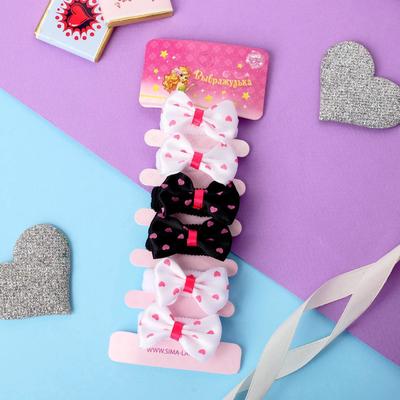 Резинки для волос «Выбражулька», набор 6 шт., бантик сердечки