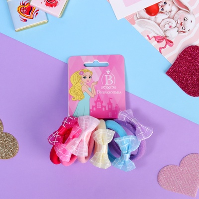 Резинки для волос «Бантик», набор 6 шт., клетка