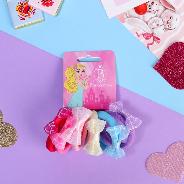 Резинки для волос «Бантик», набор 6 шт., клетка - Фото 1