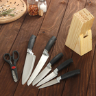 Набор ножей кухонных на подставке, 6 предметов: 5 ножей 8,5 см, 12 см, 12 см, 19,7 см, 19 см, ножницы, цвет чёрный - фото 321260288