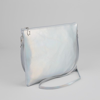 Сумка женская, отдел на молнии, длинный ремень, цвет серебристый