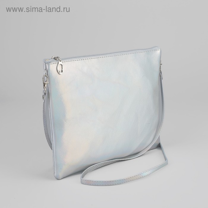 Сумка женская, отдел на молнии, длинный ремень, цвет серебристый - Фото 1