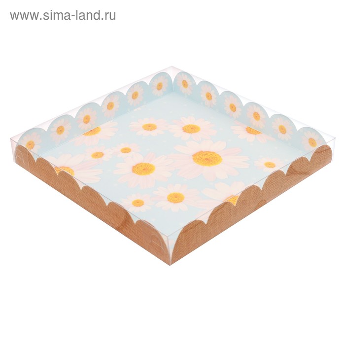 Коробка для печенья, кондитерская упаковка с PVC крышкой, «Ромашки», 21 х 21 х 3 см - Фото 1