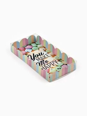 Коробка для печенья, кондитерская упаковка с пластиковой крышкой, You make me happy, 21 х 10.5 х 3 см (комплект 5 шт)