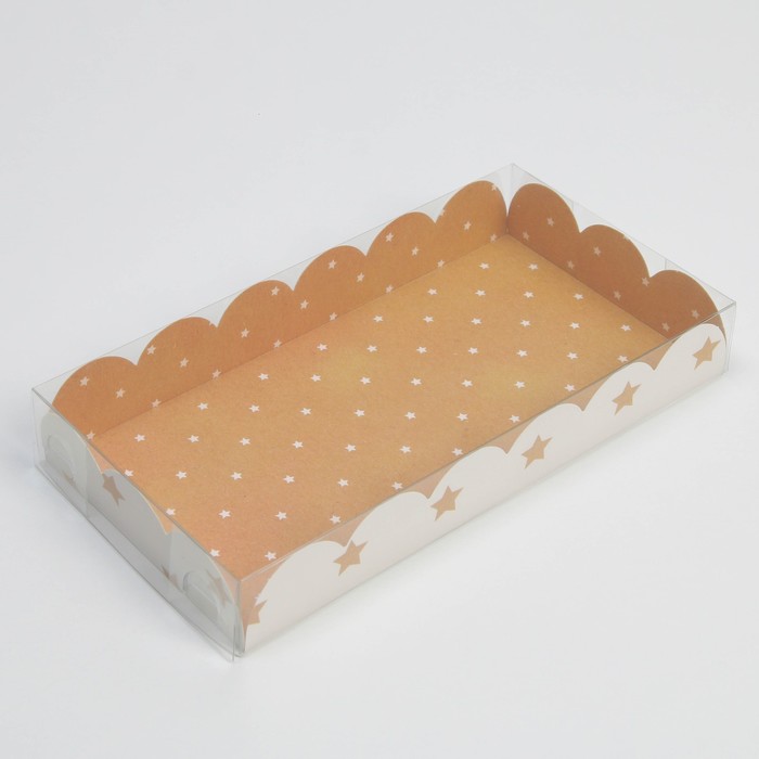 Коробка для печенья, кондитерская упаковка с PVC крышкой, «Звёздочки», 10.5 х 21 х 3 см