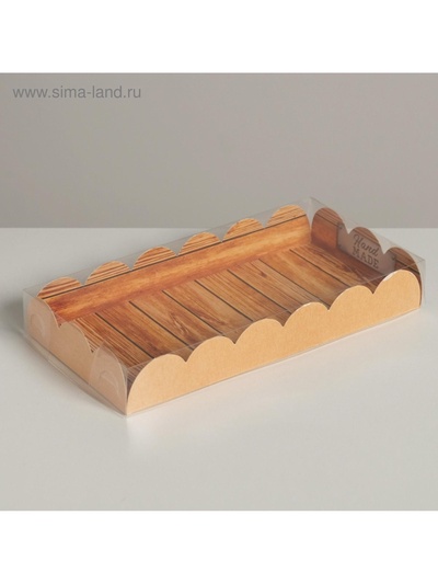 Коробка для печенья, кондитерская упаковка с пластиковой крышкой, Hand made, 10.5 х 21 х 3 см