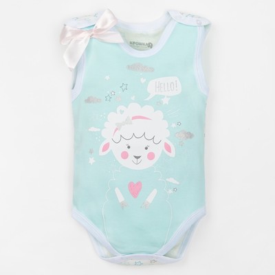 Боди детское "Барашек" голубой, рост 68-74 (6-9 мес) 100% хлопок