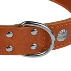 Ошейник кожаный двойной с украшением, кольцо посередине, 55-64 х 3,5 см, микс - фото 9913099