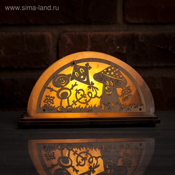 Соляной светильник "Гриб и Чудик", деревянный декор, цельный кристалл, 18 х 10 х 6 см - Фото 1
