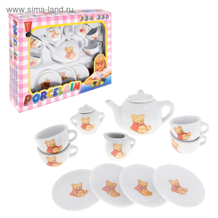 Набор фарфоровой посуды для кукол "Мишка", 11 предметов - Фото 1