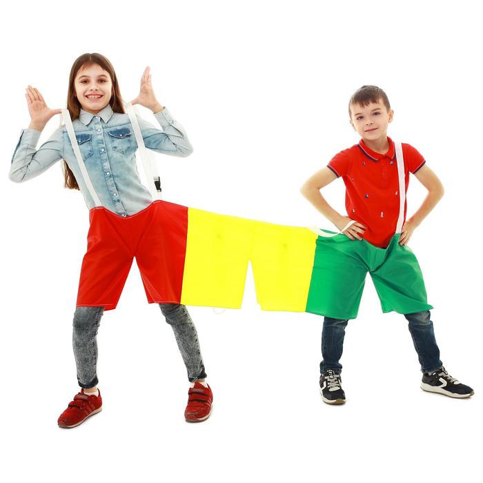 Шорты эстафетные для троих, три штанины с лямками, детские, цвета МИКС - Фото 1