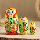 Матрёшка дерево «Земляничка жёлтое платье», 3 кукольная, 10 см - Фото 5
