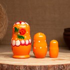 Матрёшка дерево «Земляничка», оранжевое платье, 3 кукольная, 10-12 см - Фото 6