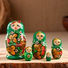 Матрёшка дерево «Божья коровка», зелёное платье, 5 кукольная, 10-12 см - Фото 1