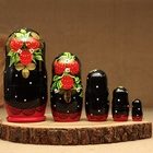 Матрёшка дерево «Земляничка», чёрный платок, 5 кукольная, 18 см - Фото 4