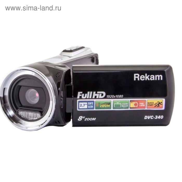 Видеокамера Rekam DVC-340,  IS el 2.7", 1080 p, SD+MMC Flash/Flash, черная - Фото 1