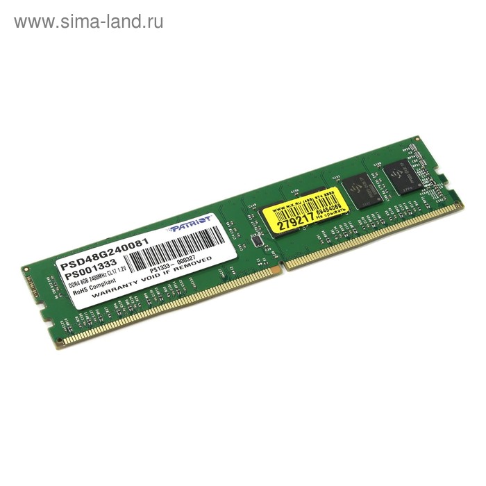 Память DDR4 8Gb 2400MHz Patriot PSD48G240081 RTL PC3-19200 CL16 DIMM 288-pin 1.2В - Фото 1