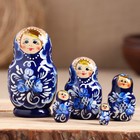 Матрёшка дерево «Гжель», т. синее платье, 5 кукольная, 10 см - Фото 1