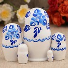 Матрёшка дерево «Гжель», белое платье, 5 кукольная, 10 см - Фото 6