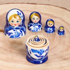 Матрёшка дерево «Поднос гжель», синее платье, 5 кукольная, 10 см - Фото 4