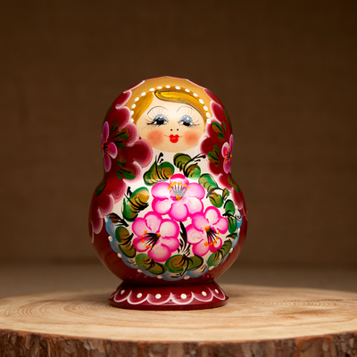 Матрёшка дерево «Цветочки розовое платье», 10 кукольная, 12-14 см
