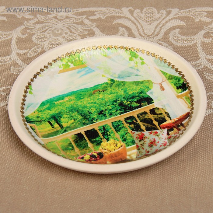Тарелка декоративная «Летняя веранда», с рисунком на холсте, настенная, D = 16 см - Фото 1