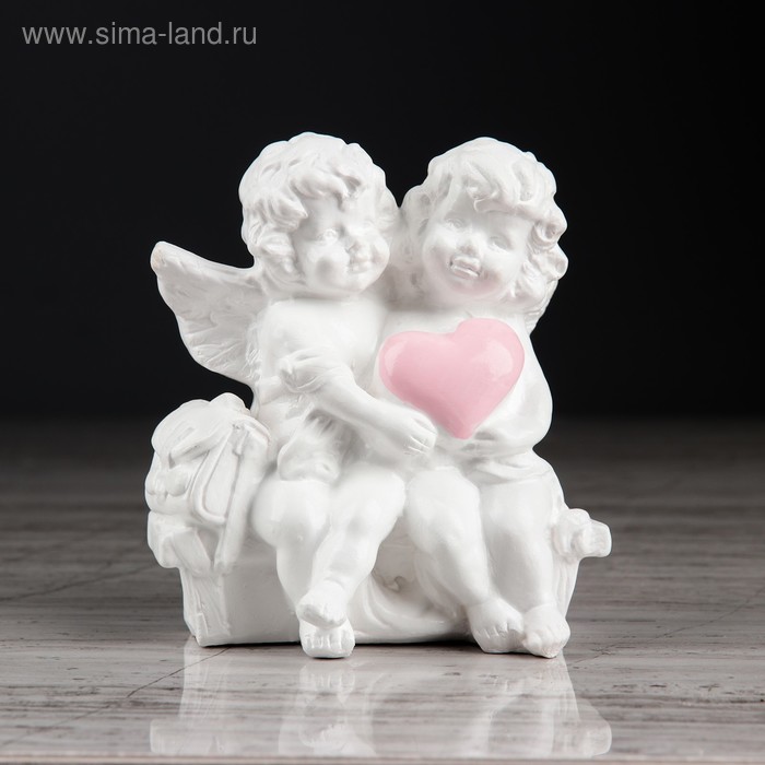 Статуэтка "Ангел на лавочке", с розовой отделкой, 11 см - Фото 1