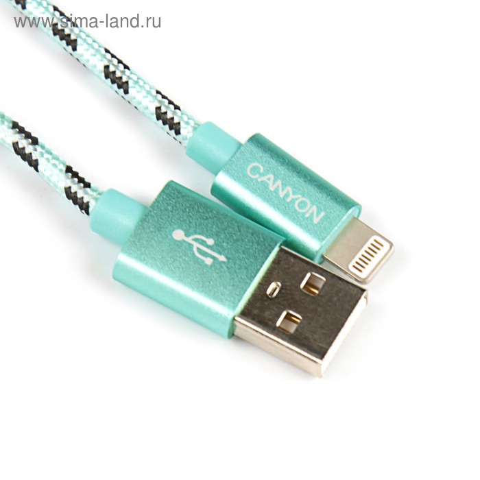Кабель Canyon, Lightning - USB, текстильная оплетка, 1 А, 1 м, зеленый - Фото 1