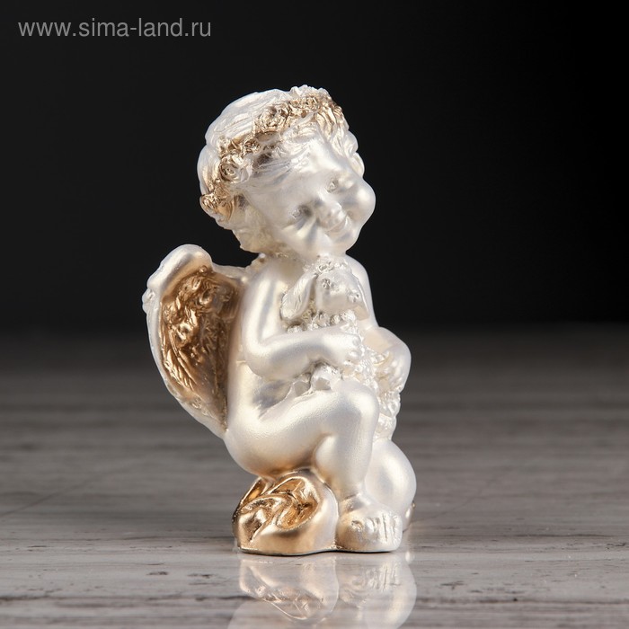 Статуэтка "Ангел с барашком", цвет перламутровый, декор золотистый, 8 см - Фото 1