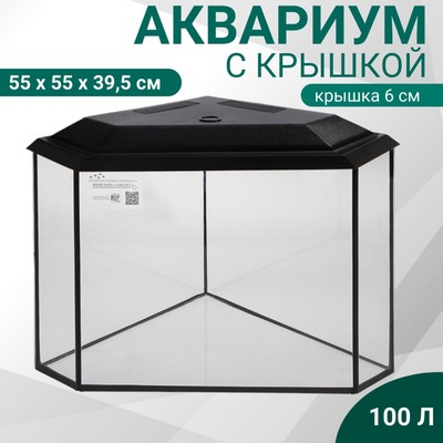 Аквариум «Дельта» угловой с крышкой, 100 л, 55×55×39,5/45.5 см, чёрный