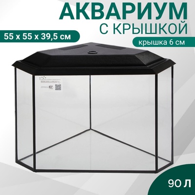 Аквариум «Дельта» угловой с крышкой, 90 л, 55×55×39.5/45.5 см, чёрный