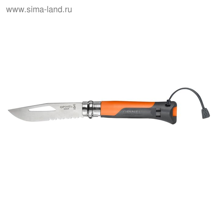 Нож Opinel серии Specialists Outdoor №08, клинок 8,5см., нерж.сталь, пластик, свисток+темляк, оранж. - Фото 1