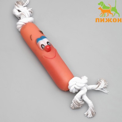 Игрушка для собак «Сосиска», 30 см, сосиска 14 см, на канате, винил, розовая