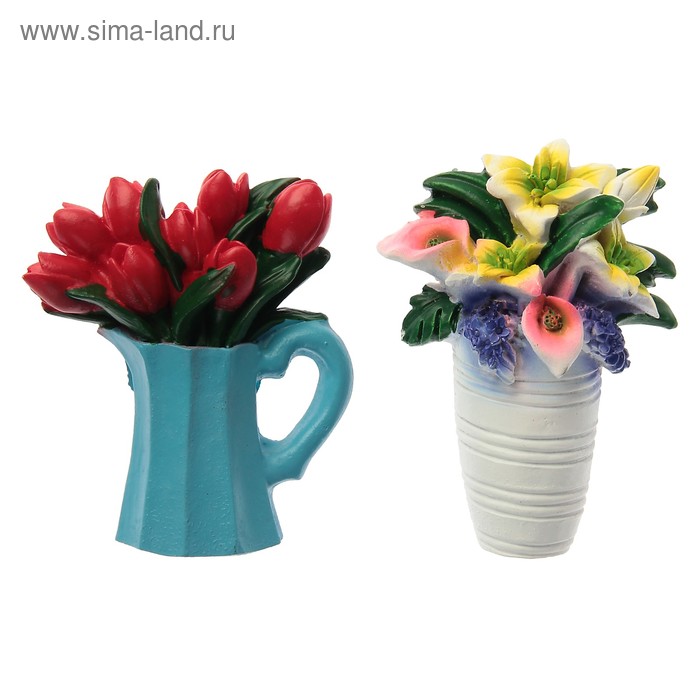 Магнит полистоун "Цветы в вазе" МИКС 7х5,3 см - Фото 1