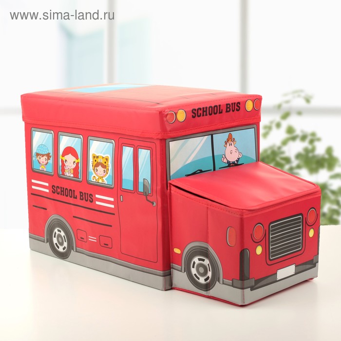 Короб стеллажный для хранения с крышкой «Школьный автобус», 55×26×30 см, 2 отделения, цвет красный - Фото 1