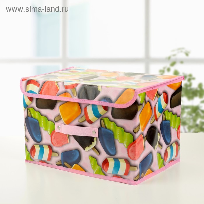 Короб стеллажный для хранения с крышкой «Эскимо», 38×25×23 см, цвет розовый - Фото 1
