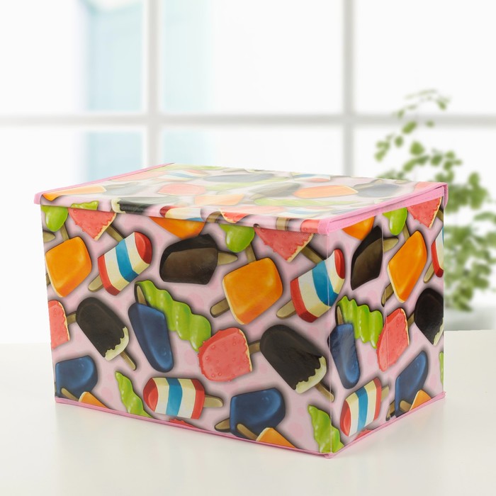 Короб стеллажный для хранения с крышкой «Эскимо», 38×25×23 см, цвет розовый - фото 1884845439